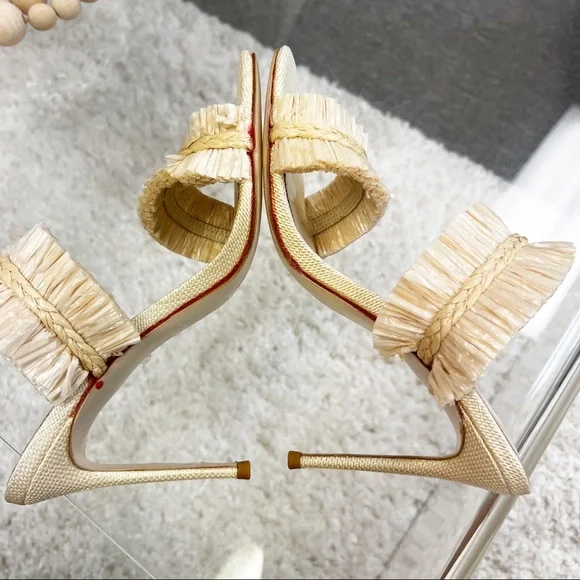 House of Harlow 1960 x REVOLVE Women's Frayed Raffia Heel Cream Tan Raffia 7.5 - Picture 6 of 12